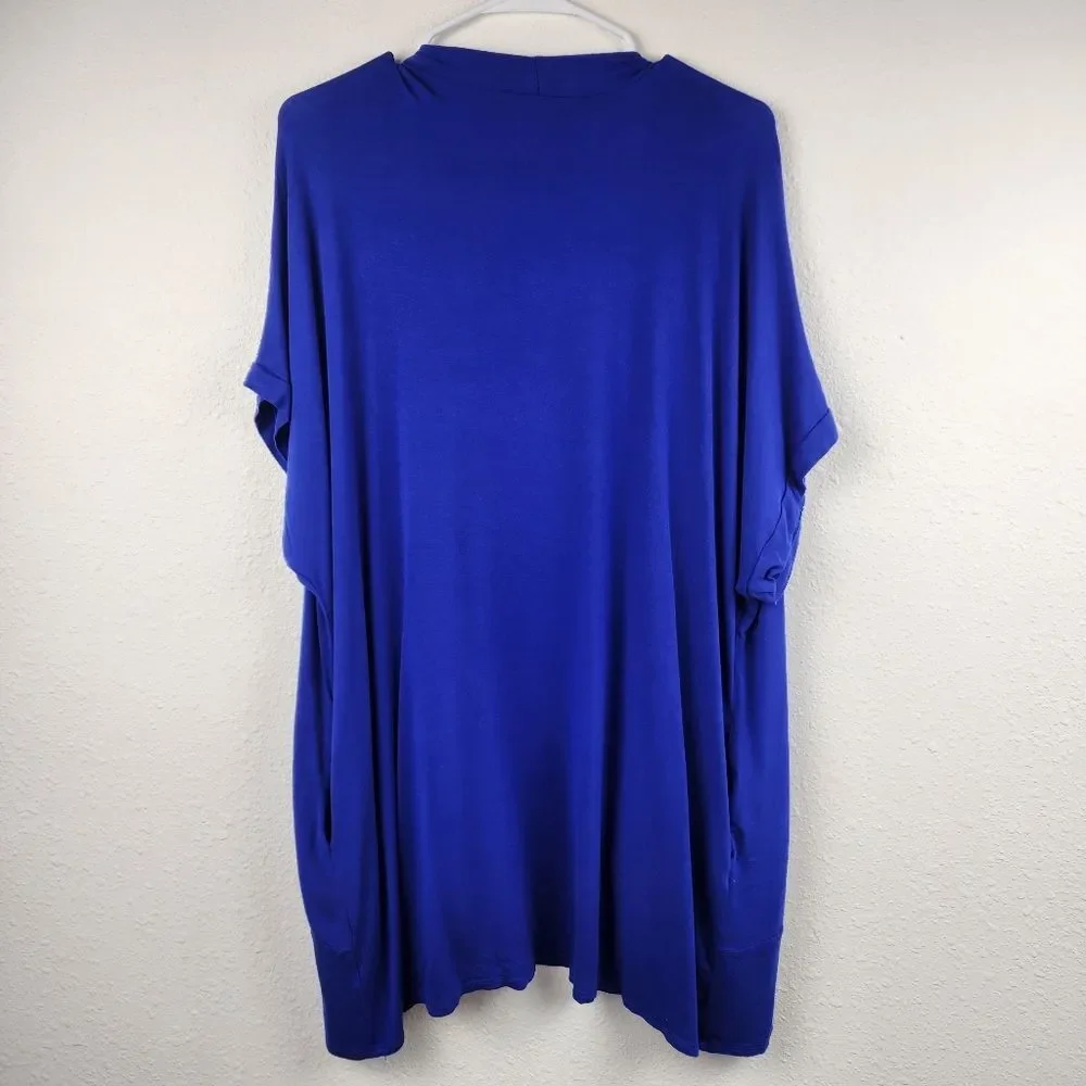 iliad USA Royal Blue Cardigan 1X Women Open Front Drape Flowy Pockets Plus Size